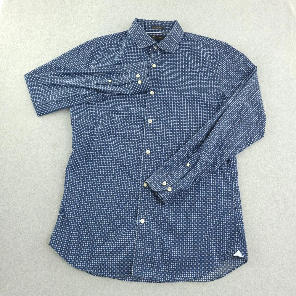 Banana Republic Dress Shirt Mens Large Blue Geometric Slim Fit Non Iron Cotton